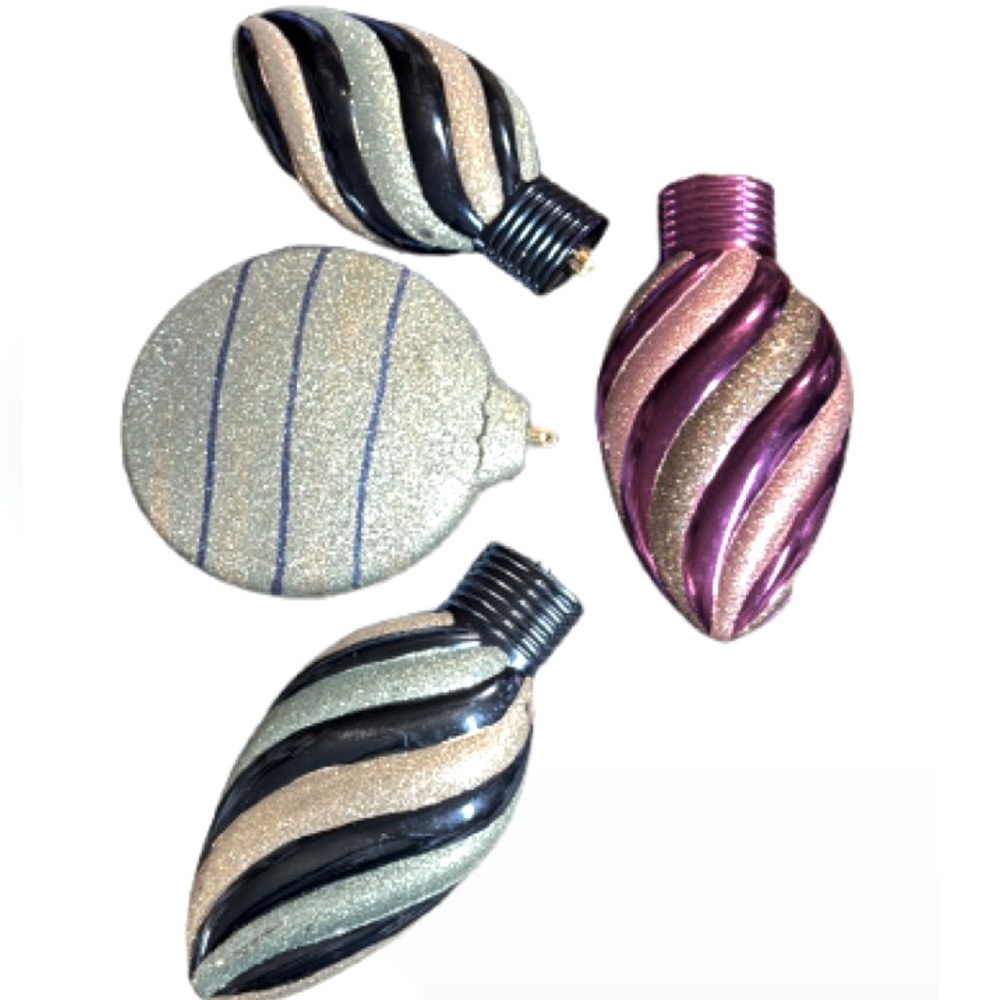 Holiday Time Extra Large Glittery Blue and Purple Holiday Ornaments - Set of 4